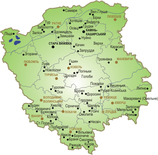 Схема розташування пам'яток у Волинській області